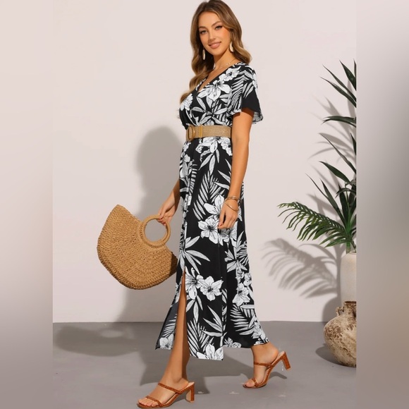 Allegra K Black and White Floral Dress - Picture 3 of 4